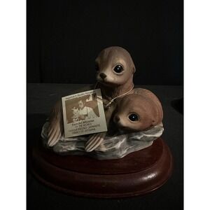 Masterpiece by HOMCO 2 Baby Seals On A Rock Figurine 1981 Vintage